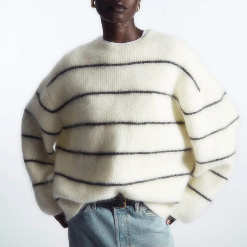 COS Cream Crewneck Sweater with Black Stripes